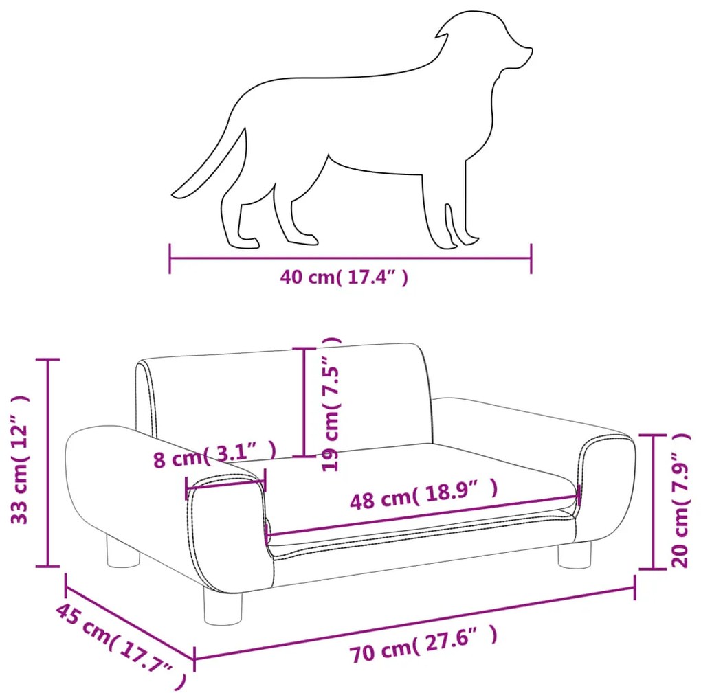 Cama para cães 70x45x33 cm veludo cor creme