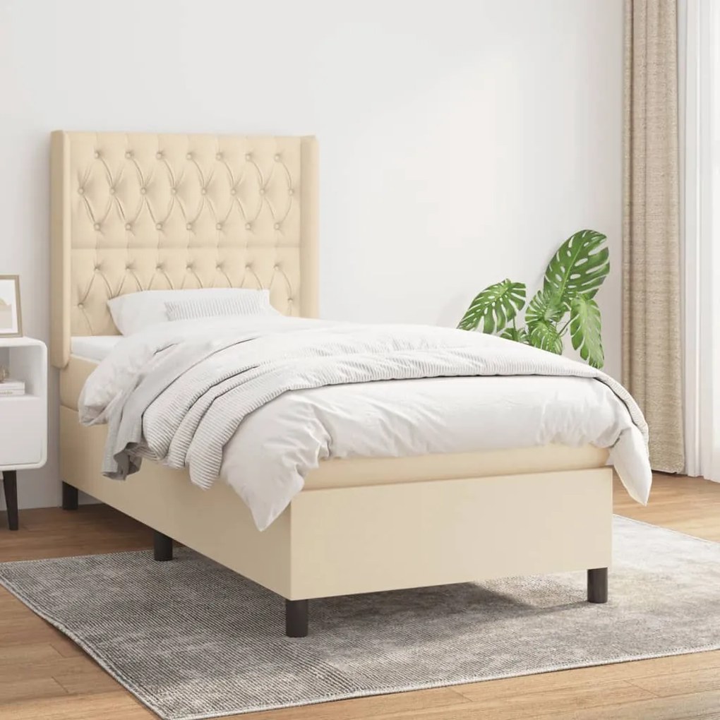 vidaXL Cama com molas/colchão 90x190 cm tecido cor creme