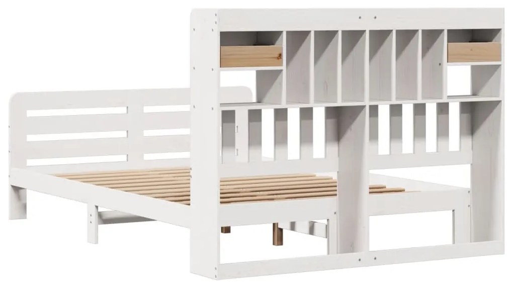 Cama com estante sem colchão 140x190 cm pinho maciço branco