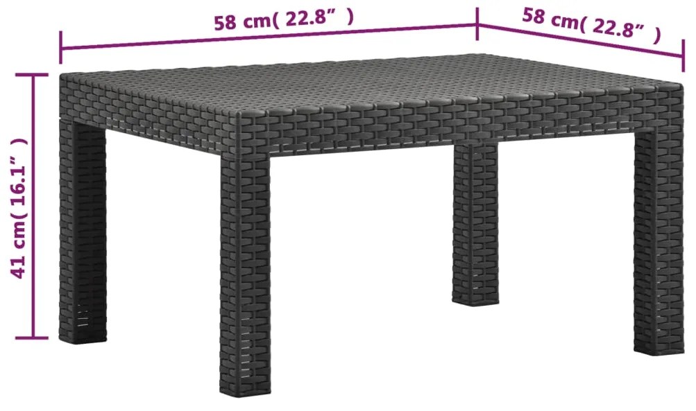 2 pcs conjunto lounge jardim com almofadões vime PP antracite