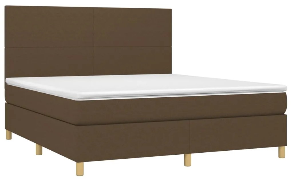 Cama box spring c/ colchão/LED 180x200cm tecido castanho-escuro