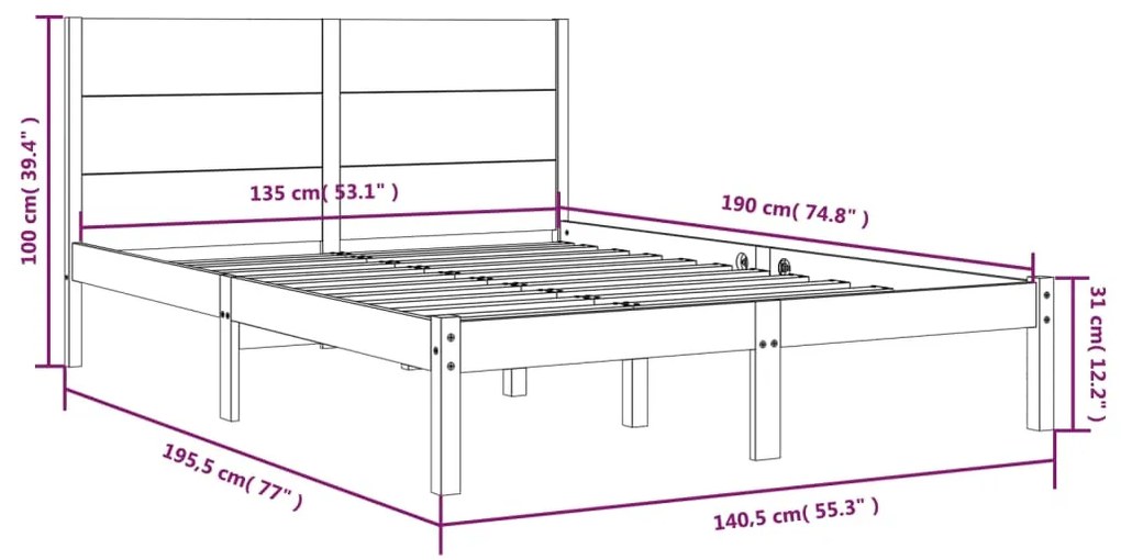 Estrutura de cama casal 135x190 cm madeira maciça branco