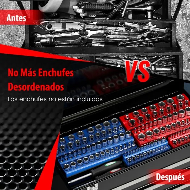 Conjunto de 6 organizadores magnéticos para porta-soquetes métricos e imperiais com soquetes de 1/2, 3/8 e 1/4 polegadas azul e vermelho