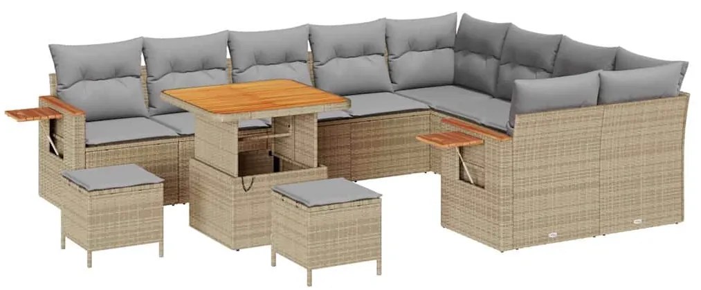 Conjunto de Sofás de Jardim vidaXL de 12 Peças com Almofadas Bege Ratt