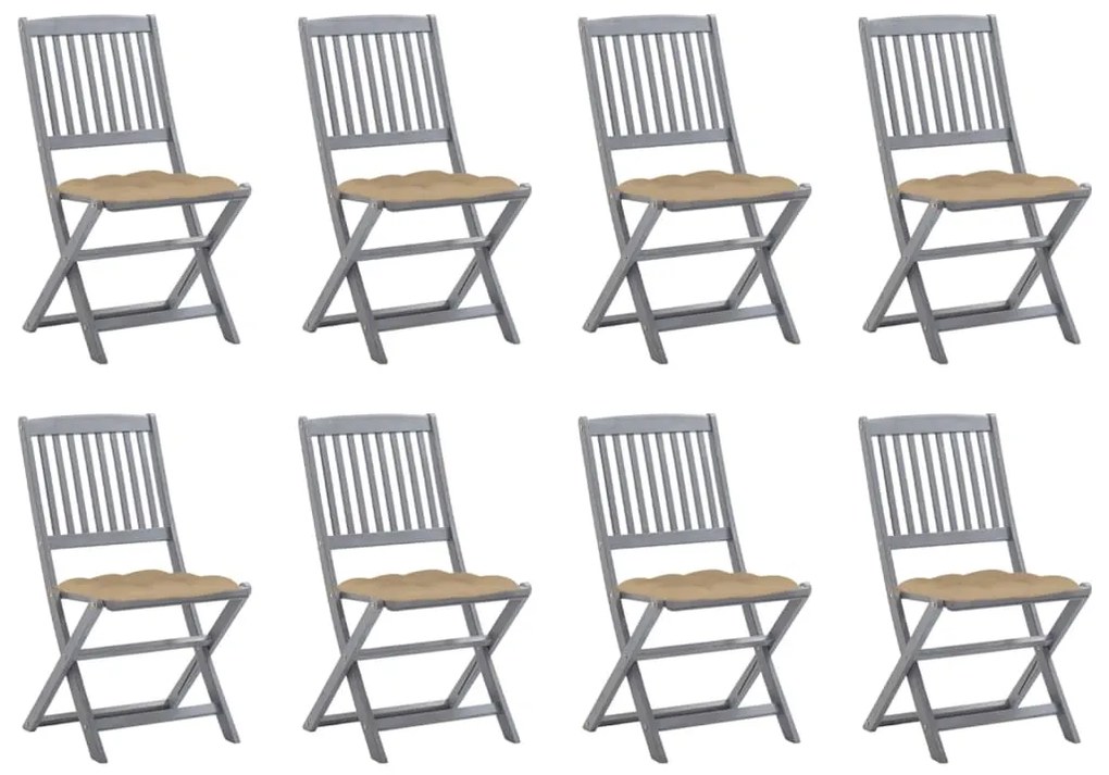 vidaXL Cadeiras de exterior dobráveis 8pcs c/ almofadões acácia maciça