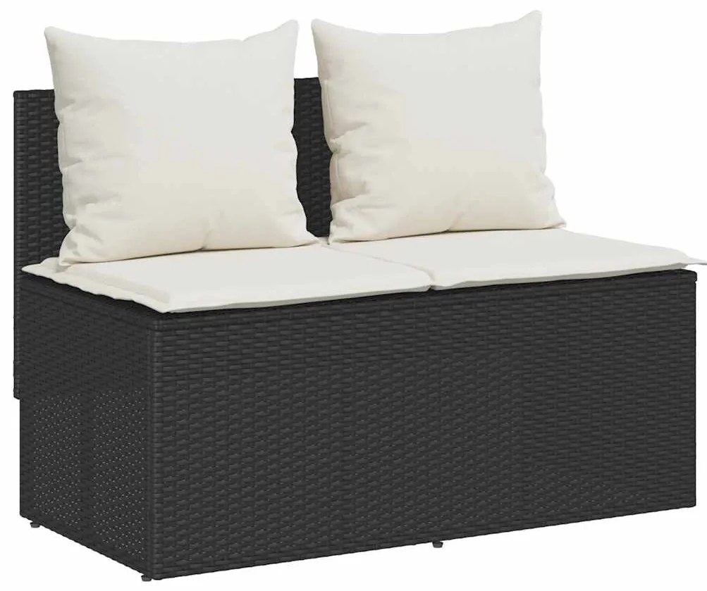 3 pcs conjunto de jantar p/ jardim c/ almofadões vime PE preto