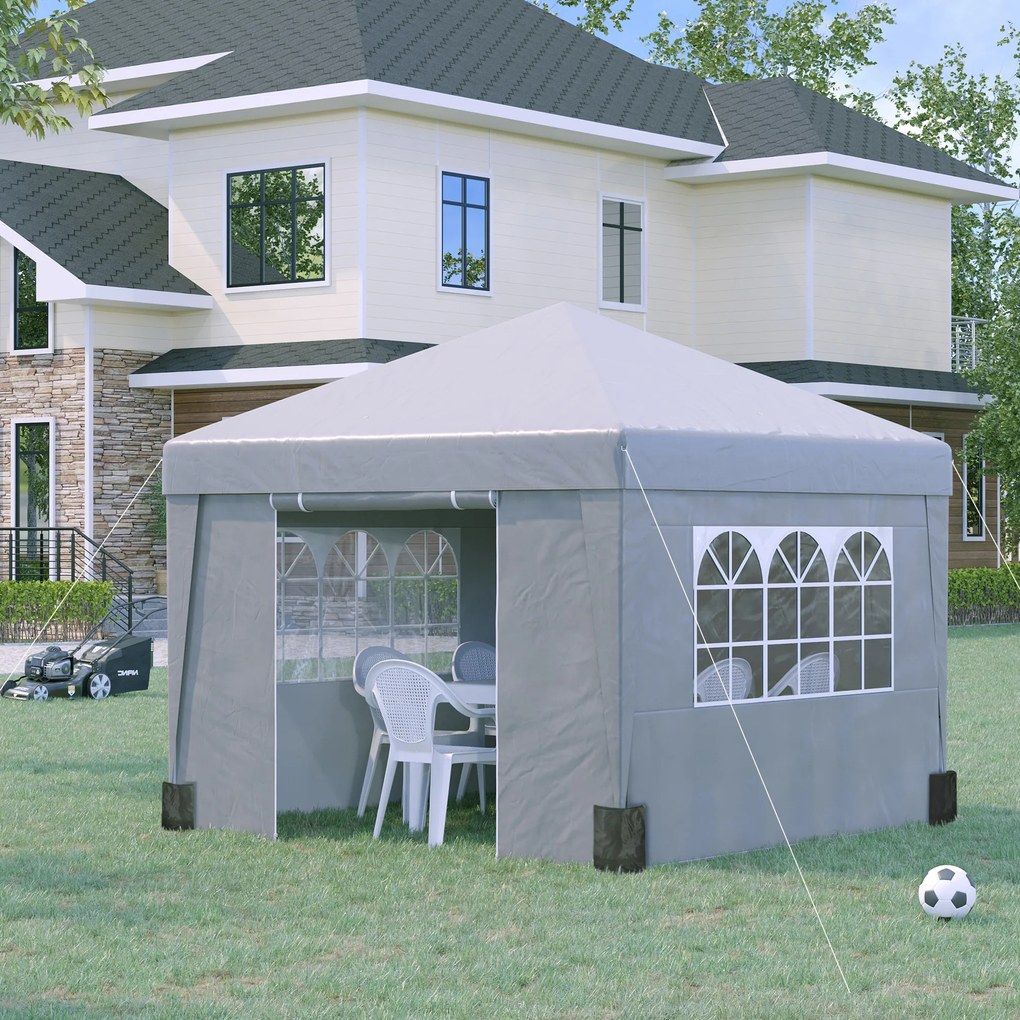Tenda de jardim dobrável 3 x 3 x 2,75 m com proteção UV 30+ com janelas + paredes laterais + saco de transporte cinzento