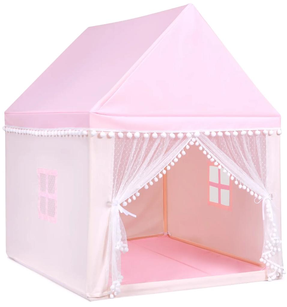 Tenda em forma de Casa com espaço privado para crianças com moldura de madeira sólida e cobertor de algodão  120 x 105 x 140 cm rosa