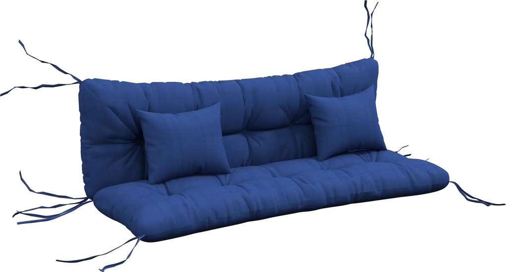 Outsunny Conjunto de 4 almofadas, 150x50 cm repelente à água, almofadas de assento com fitas de amarração, 10cm de espessura, Azul-marinho | Aosom Portugal