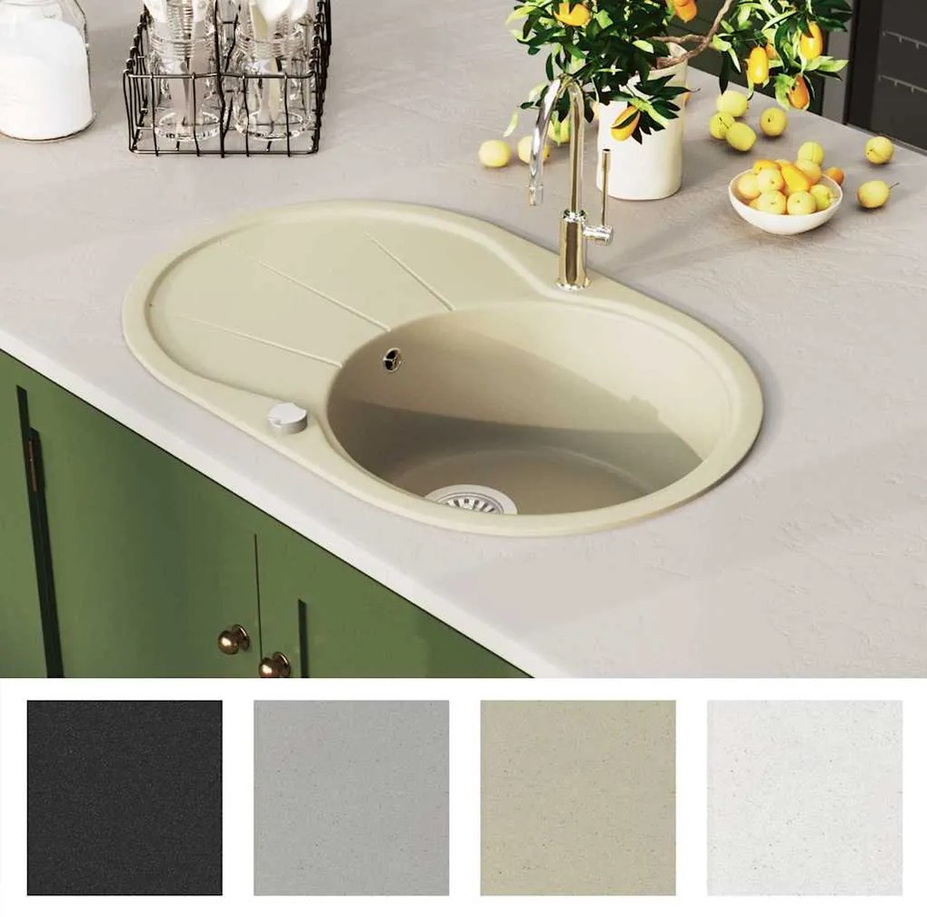Lava-louça com 1 cuba oval granito bege