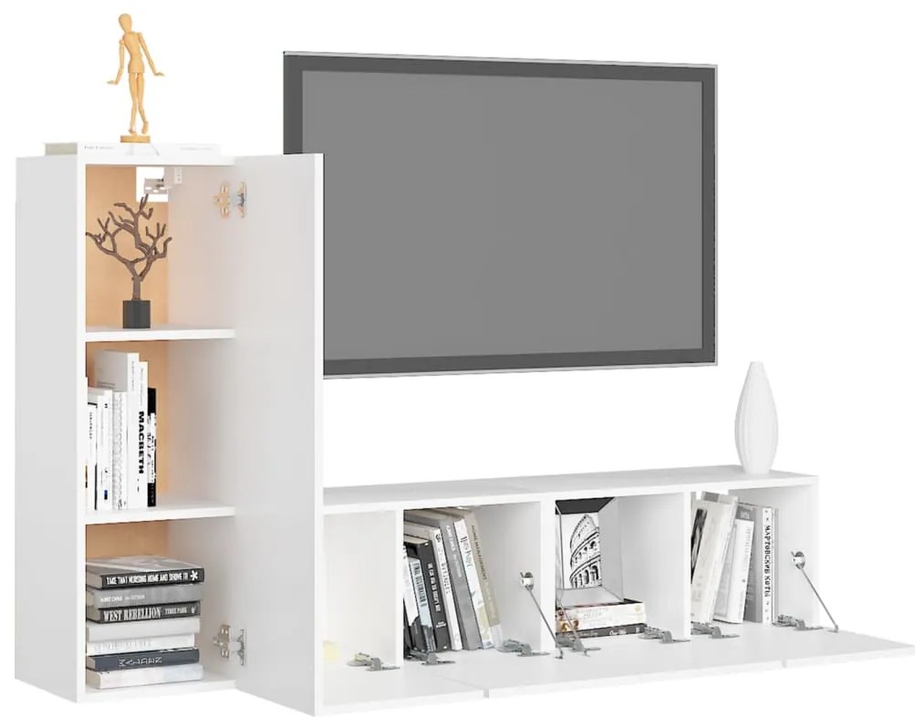 3 pcs conjunto de móveis de TV derivados de madeira branco