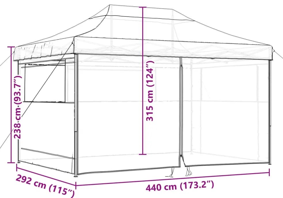 Tenda p/ festas pop-up dobrável c/ 4 paredes cinza-acastanhado