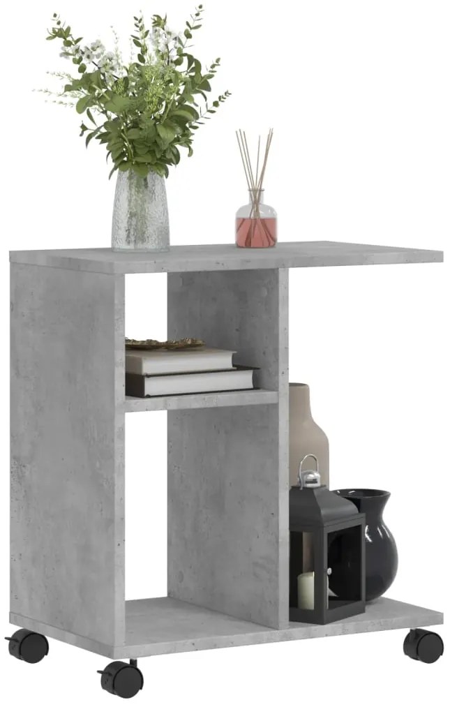 Mesa de apoio com rodas derivados de madeira cinzento cimento