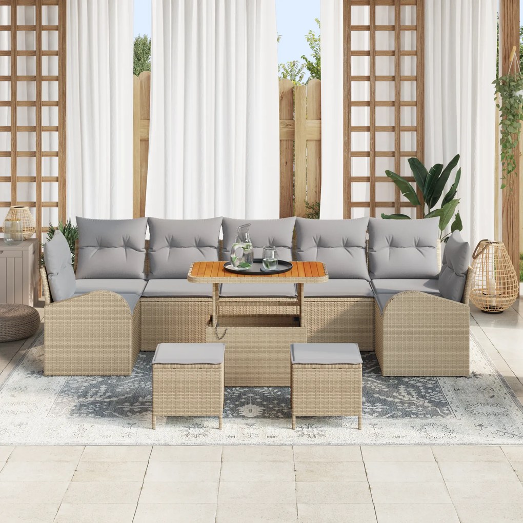 Conjunto de Sofá de Jardim de 10 Peças com Almofadas em Bege de Rattan