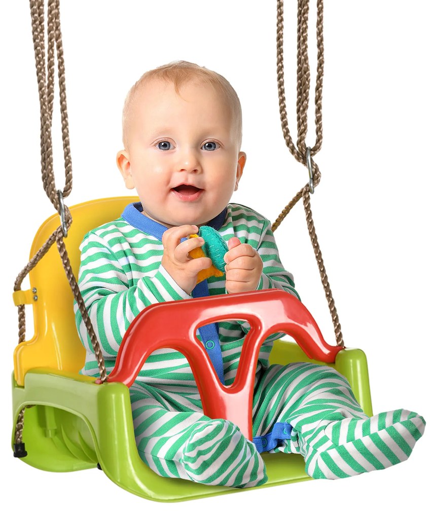 Baloiço para Bebé 3 em 1 com Encosto Desmontável Cordas Ajustáveis e Barra em T Baloiço Infantil para Crianças de 9-36 Meses para Interior e Exterior
