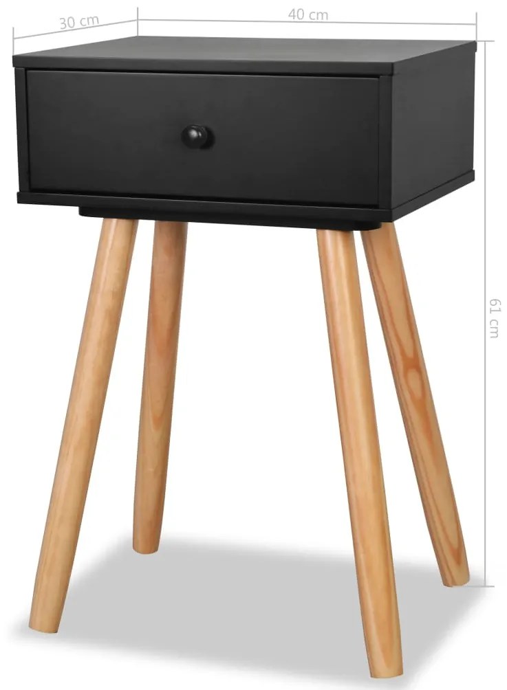 Mesas de cabeceira 2 pcs pinho maciço 40x30x61 cm preto
