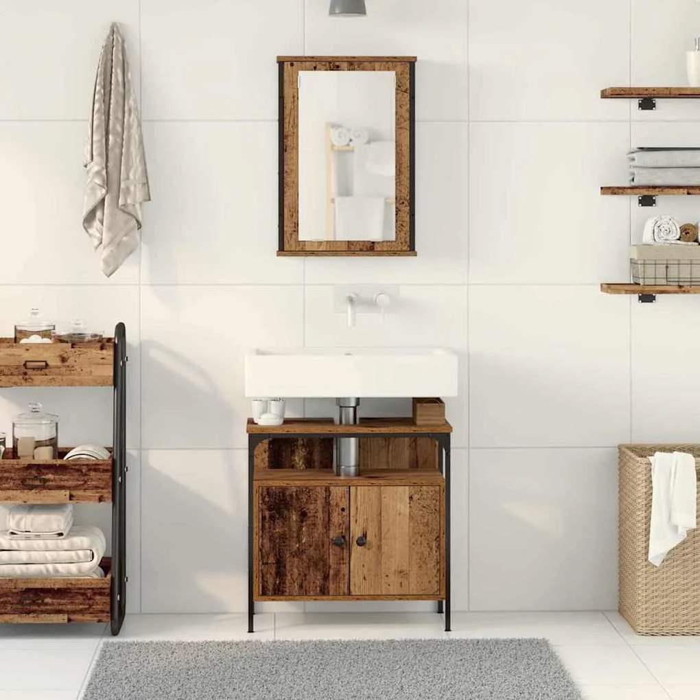 Conjunto de Móveis para Casa de Banho 2 Peças em Madeira Velha e Madei