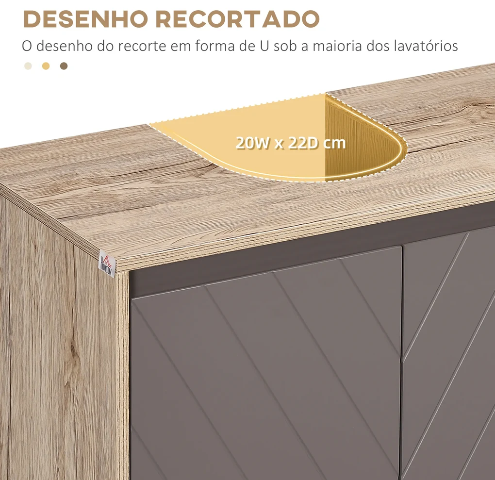 Móvel para Lavatório Casa de Banho com Porta Dupla e Prateleira Ajustável  Carga 50kg 60x30x59,8 cm Carvalho e Cinza