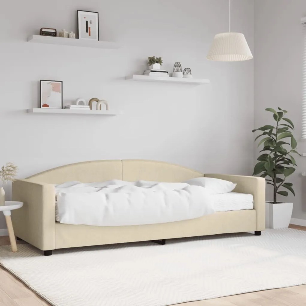 vidaXL Sofá-cama com colchão 90x200 cm tecido cor creme