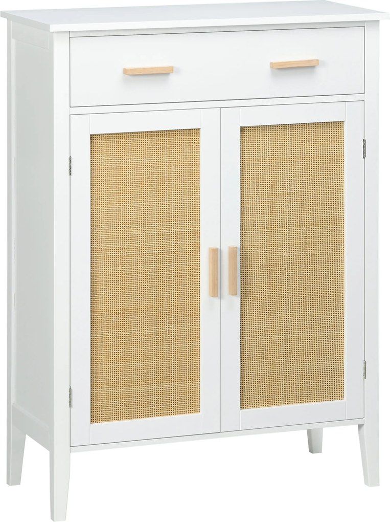 Sapateira com 2 portas com efeito de vime e gaveta, 80 x 35 x 110 cm, branco