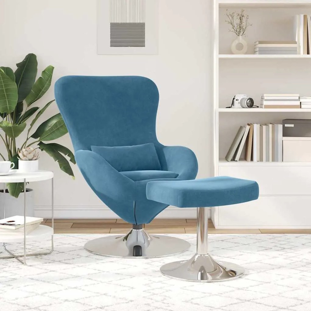 Poltrona Egg vidaXL com apoio para os pés em veludo azul