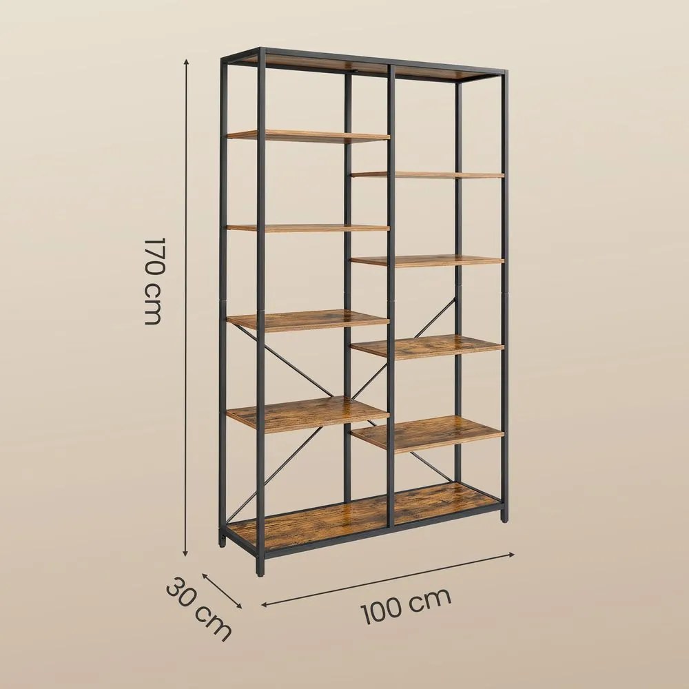Estante para sala, escritório com 5 prateleiras 30 x 100 x 170 cm, estante de arrumação castanho-preto