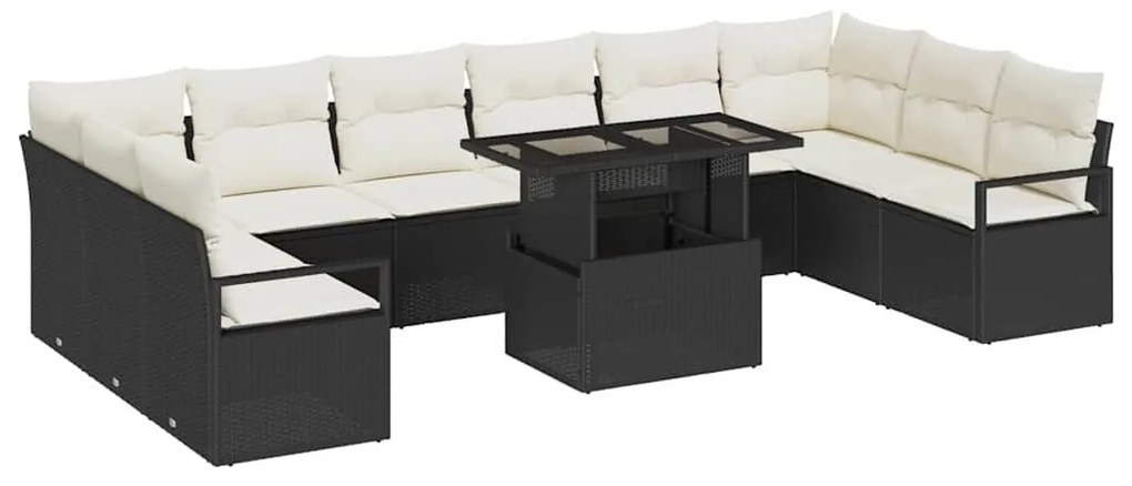 Conjunto de Sofá de Jardim de 11 Peças com Almofadas Rattan Preto