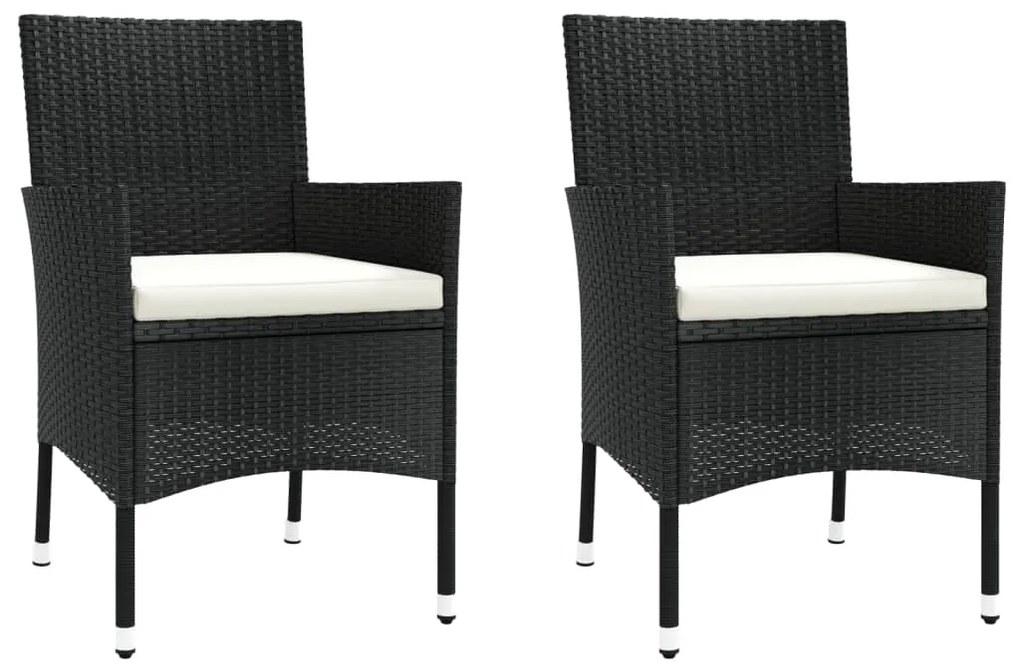 3 pcs conjunto bistrô de jardim c/ almofadões vime PE preto