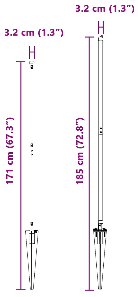 Postes de Cerca vidaXL com Ponta 26 pcs Ø32 mm 140 cm Aço Galvanizado
