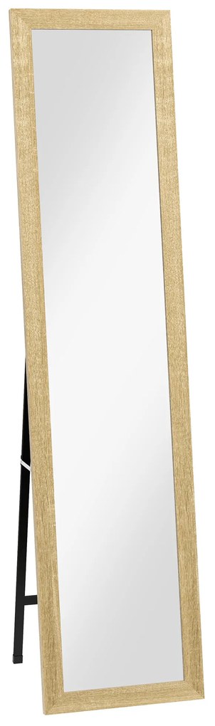 HOMCOM Espelho com Suporte para Parede ou para Colocar Retangular com Moldura de Madeira para Sala Quarto 37x155 cm Marrom Claro | Aosom Portugal