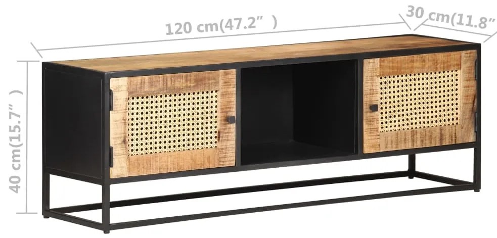 Móvel de TV 120x30x40cm mangueira áspera maciça e palha natural