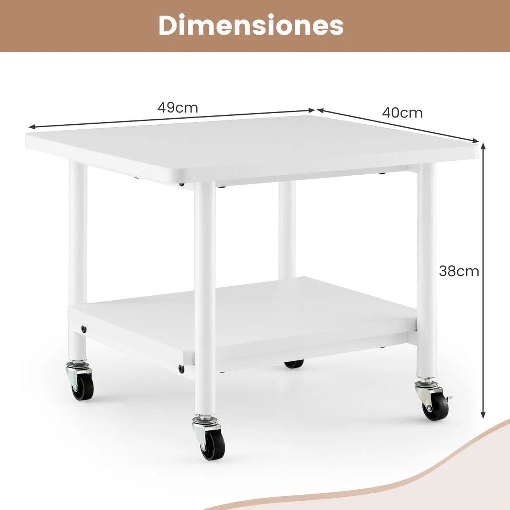 Mesa Impressora para escritório com 4 Rodas e Mecanismo Travamento com Prateleira 49 x 40 x 38 cm Branco