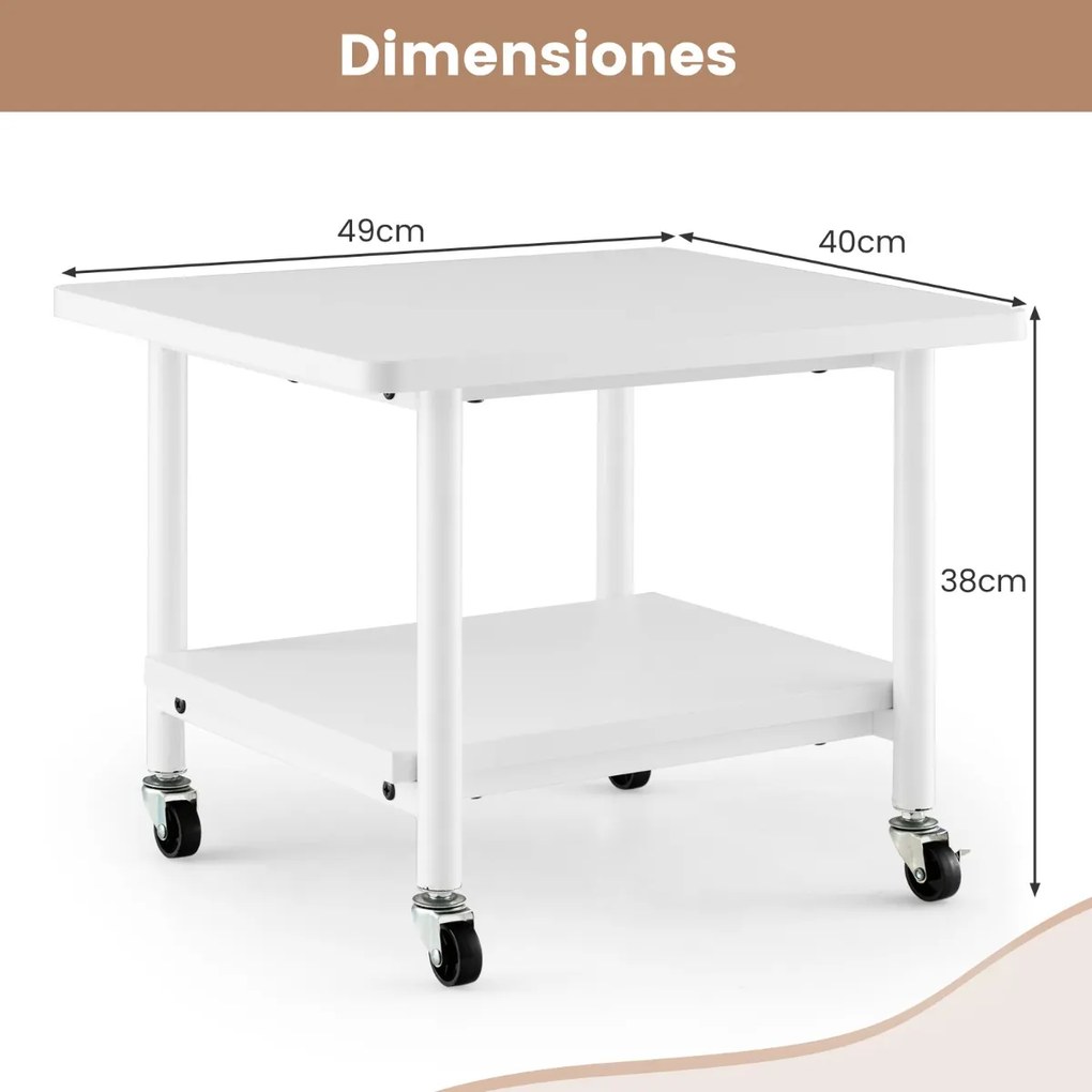 Mesa para impressoras com 4 rodas e mecanismo de bloqueio Carrinho com rodas e Estante 49 x 40 x 38 cm-Branco
