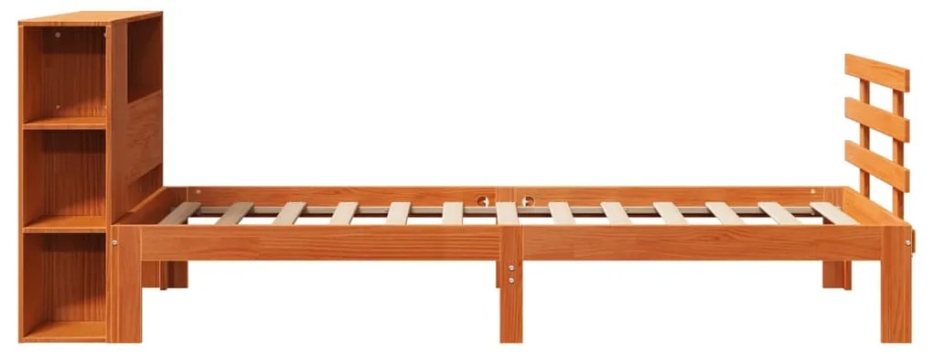 Cama com estante sem colchão 90x190cm pinho maciço castanho-mel
