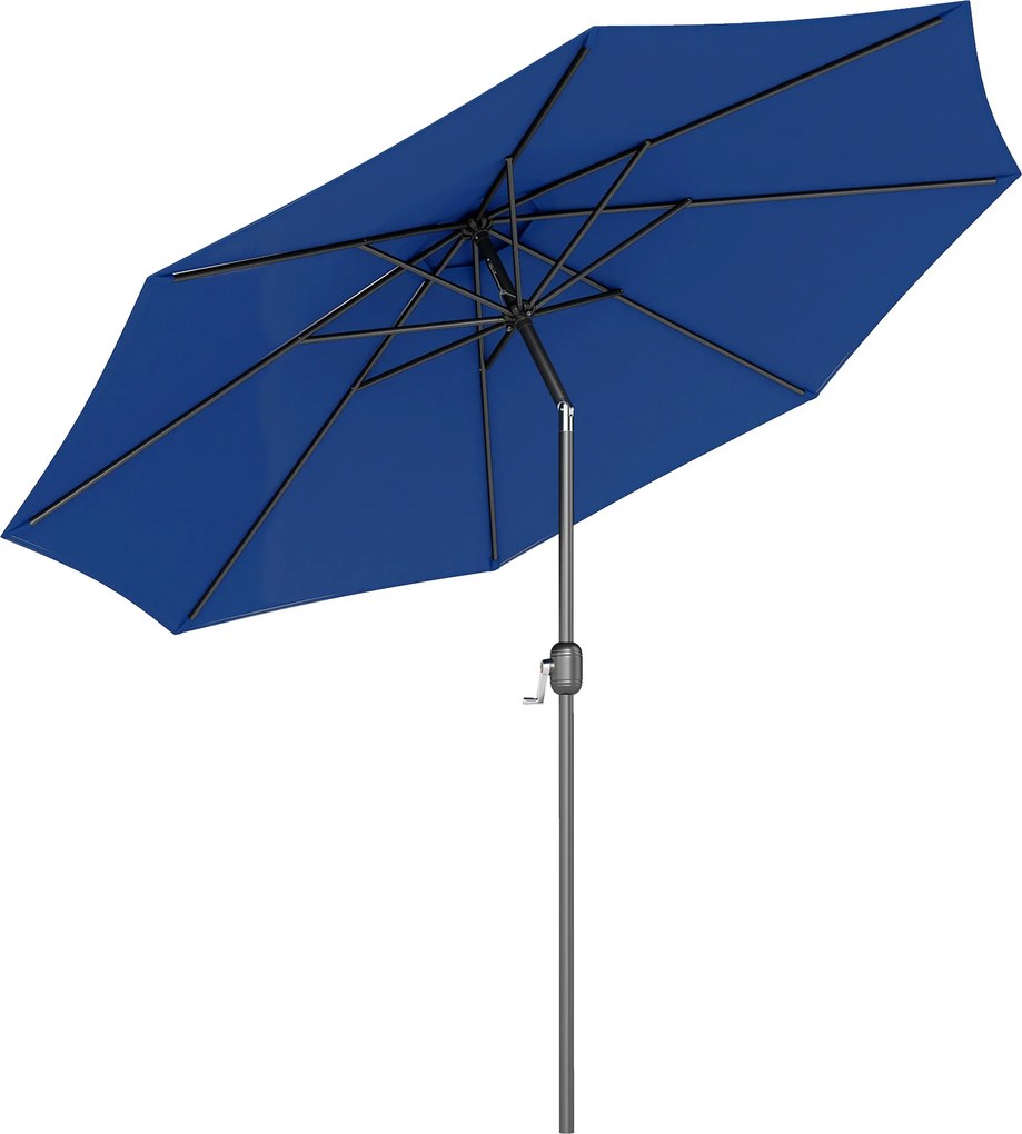 Outsunny Guarda sol Jardim Ø295x250 cm Manivela Mecanismo Inclinação Mastro Desmontável Metal Terraço Azul | Aosom Portugal