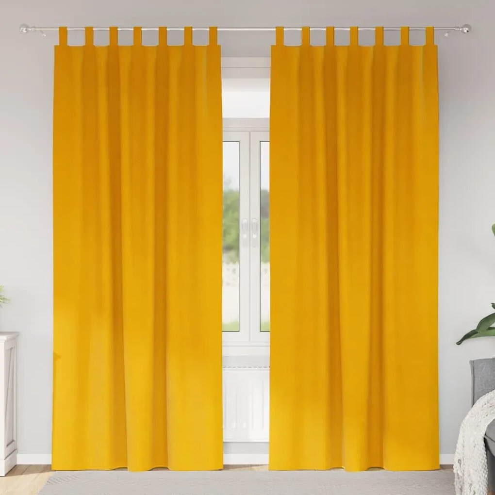 Cortinas blackout vidaXL com laços de pendurar 2 pcs Amarelo Mostarda