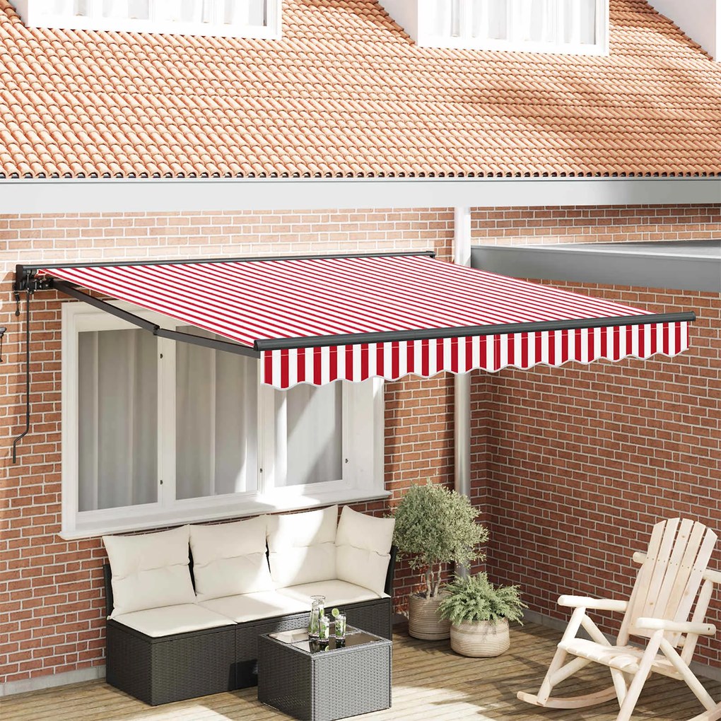 vidaXL Toldo Retrátil Listrado Vermelho e Branco 350x250 cm tecido