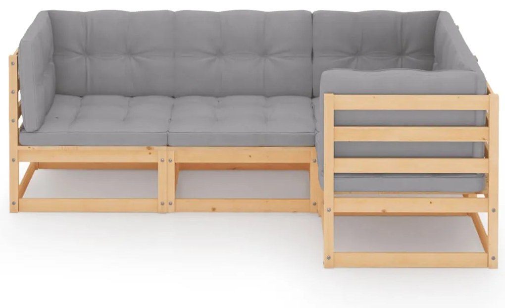 4 pcs conjunto lounge de jardim c/ almofadões pinho maciço