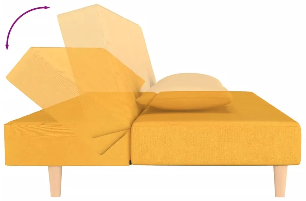 Sofá-cama 2 lugares com duas almofadas tecido amarelo