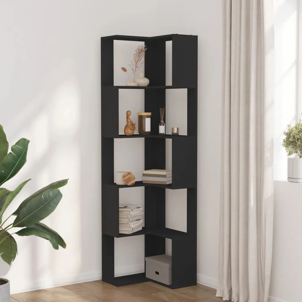 Estante canto 5 prateleiras 50x50x179 cm deriv. madeira preto