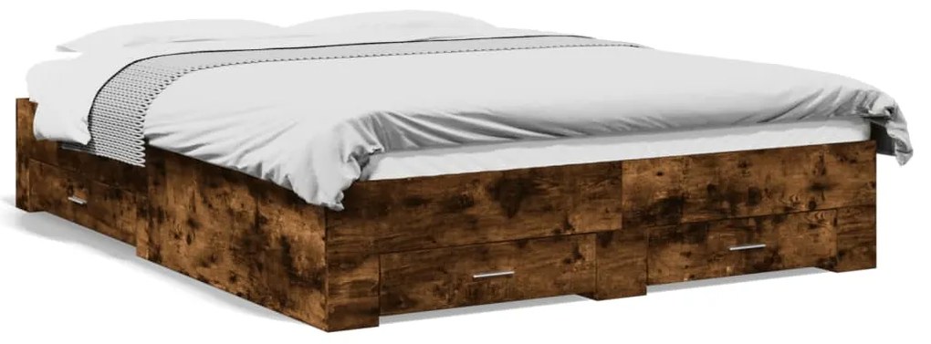 vidaXL Estrutura de cama c/ gavetas derivados madeira carvalho fumado