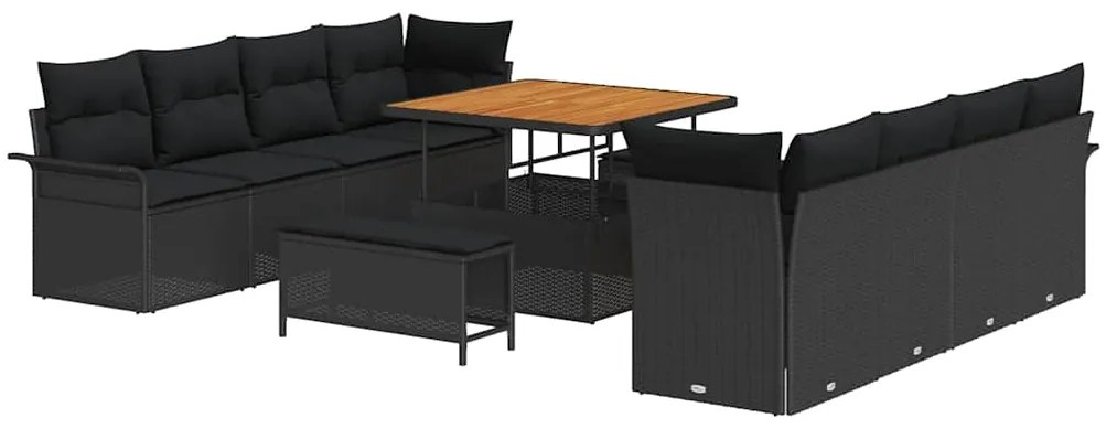 Conjunto de Sofás de Jardim com 11 Peças e Almofadas de Rattan Preto A