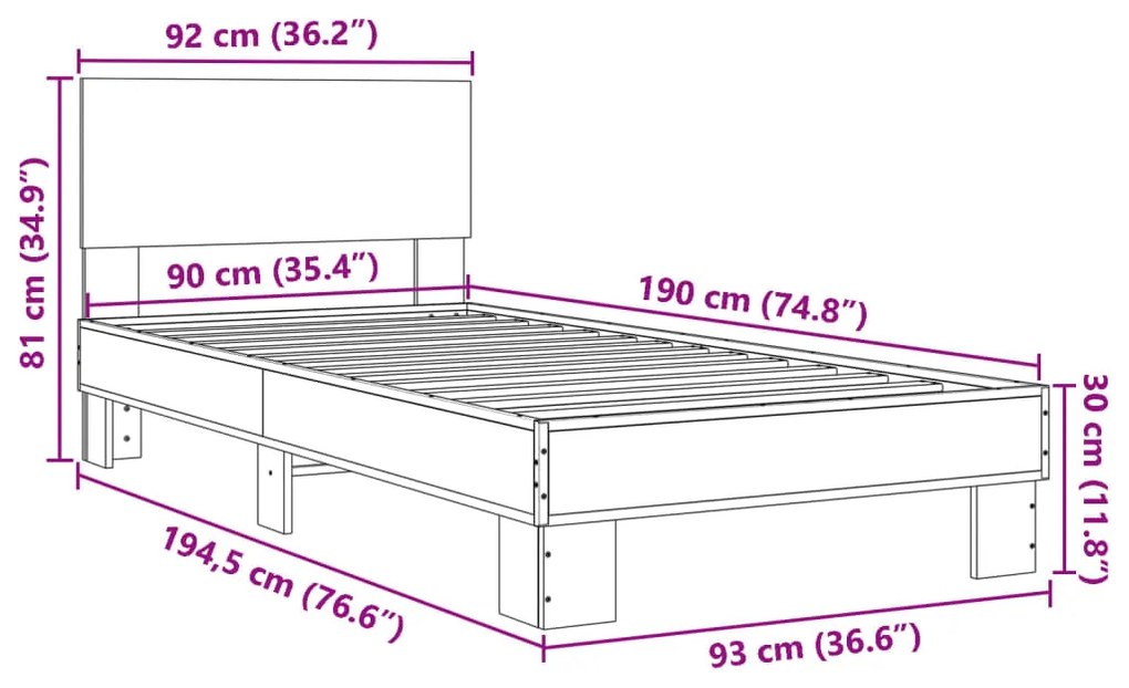 Estrutura de cama derivados de madeira e metal carvalho sonoma