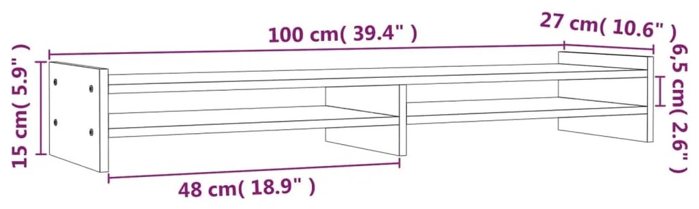 Suporte para monitor 100x27x15 cm madeira de pinho maciça cinza