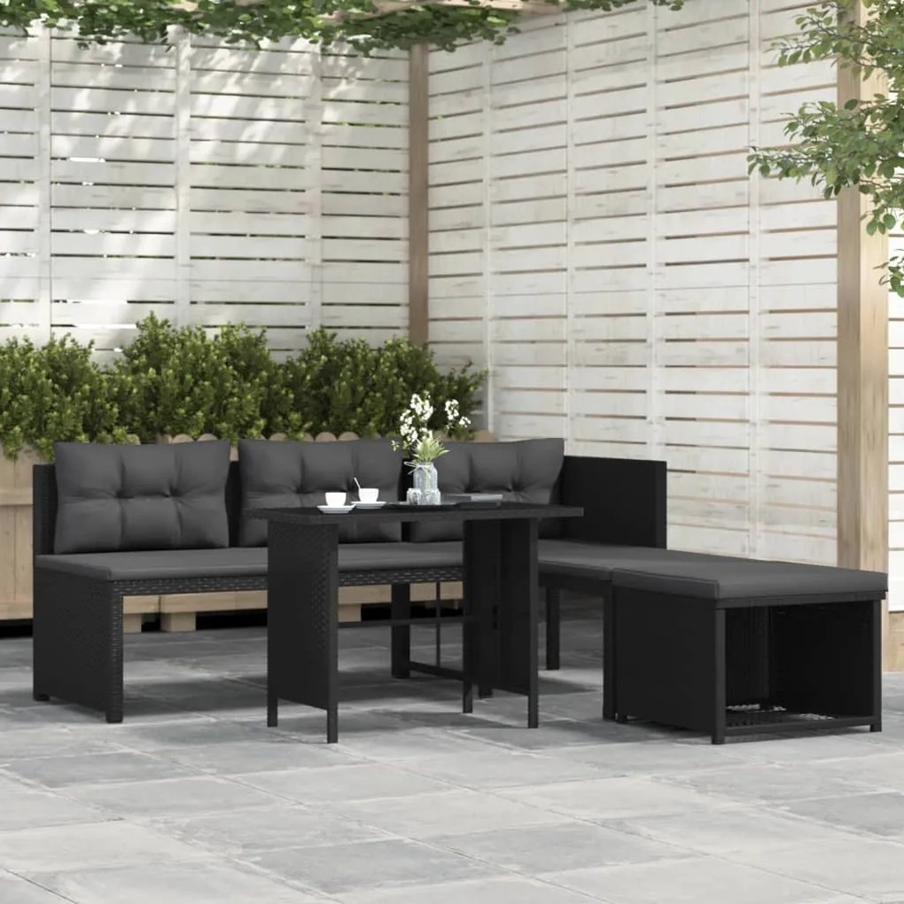 vidaXL 4 pcs conjunto lounge para jardim vime PE preto