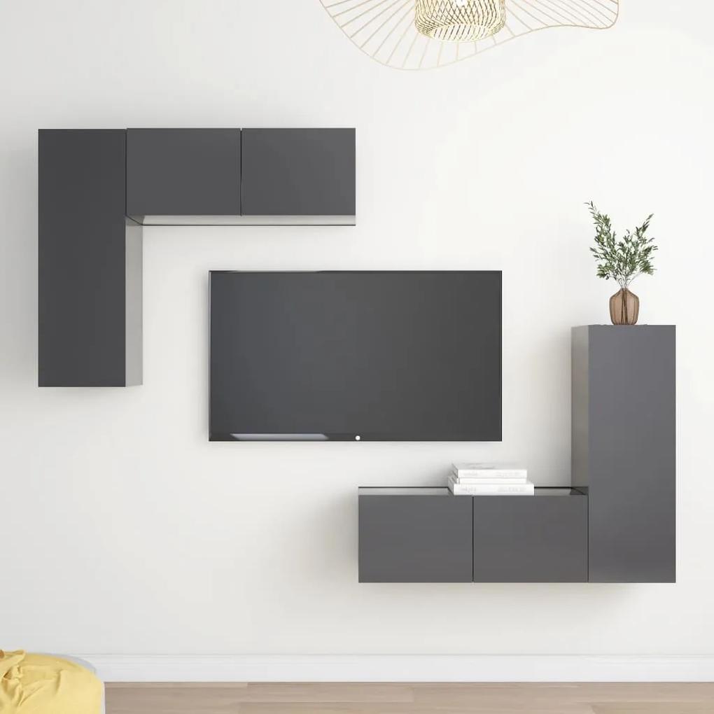 4 pcs conjunto de móveis de TV contraplacado cinzento