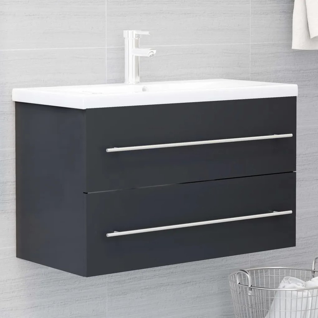 vidaXL Armário de lavatório 80x38,5x48cm derivados de madeira cinzento