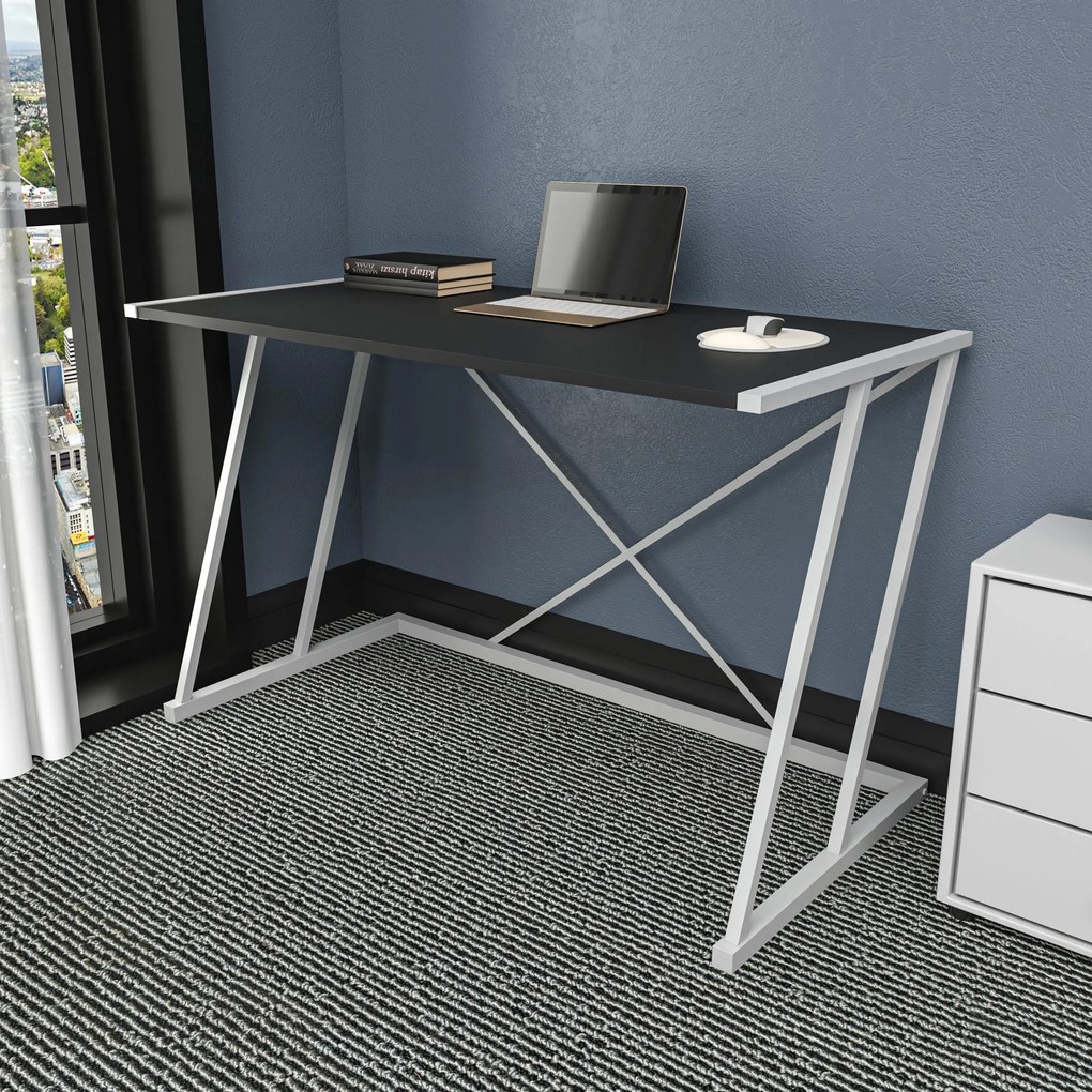 Secretária Adelaide – Branco/Antracite – 114x60x75 cm