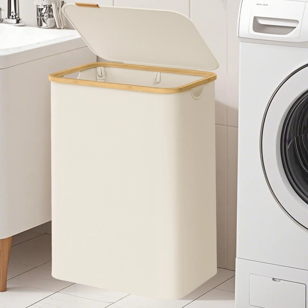 Cesto para roupa suja com tampa 130 L 52 x 38,5 x 70,5 cm Branco creme