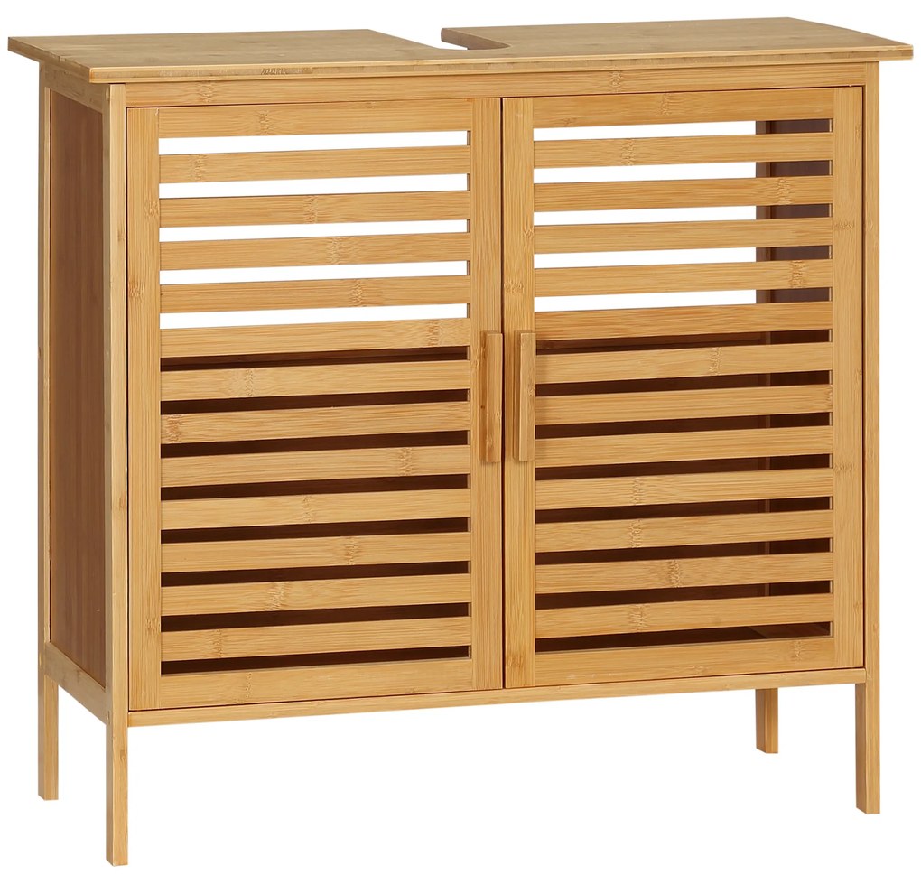 kleankin Móvel para Lavatório Pousar de Bambu com 2 Portas Armário Casa de Banho de Chão 66x29x61,5cm Madeira